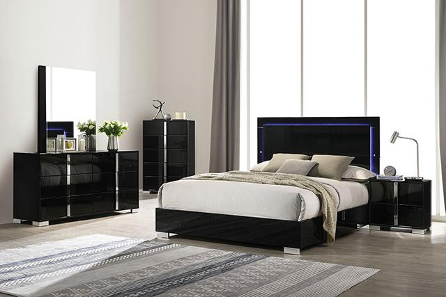 Sinistra Bed Beige, Black, White - Marjories Furniture (Las Vegas, NV)