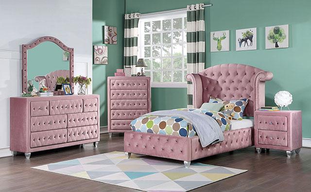 Zohar Queen & Twin Bed Black, Grey, & Pink - Marjories Furniture (Las Vegas, NV)