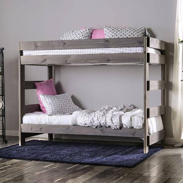 Arlette Twin/Twin Bunk Bed Brown, Black, Gray, & White - Marjories Furniture (Las Vegas, NV)
