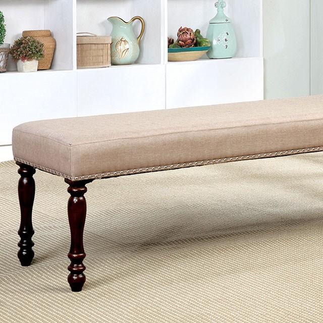 HOLCROFT Antique Cherry/Beige Bench - Marjories Furniture (Las Vegas, NV)