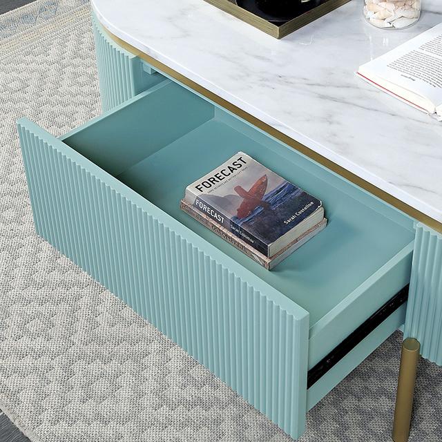 KOBLENZ Coffee Table, Light Teal - Marjories Furniture (Las Vegas, NV)