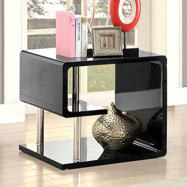 Ninove Black/Chrome End Table - Marjories Furniture (Las Vegas, NV)