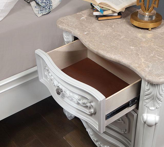 ROSALIND Night Stand, Pearl White - Marjories Furniture (Las Vegas, NV)