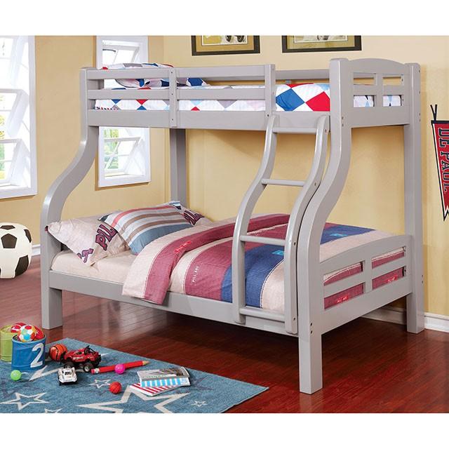 SOLPINE Gray & Oak Twin/Full Bunk Bed - Marjories Furniture (Las Vegas, NV)