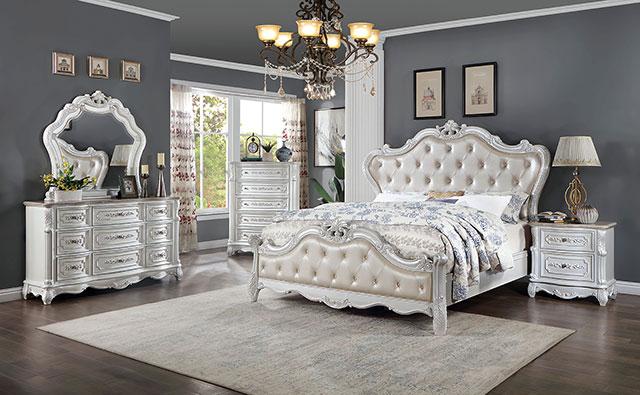 ROSALIND Night Stand, Pearl White - Marjories Furniture (Las Vegas, NV)