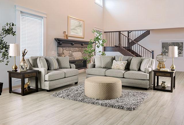 STEPHNEY Loveseat, Gray/Gold - Marjories Furniture (Las Vegas, NV)