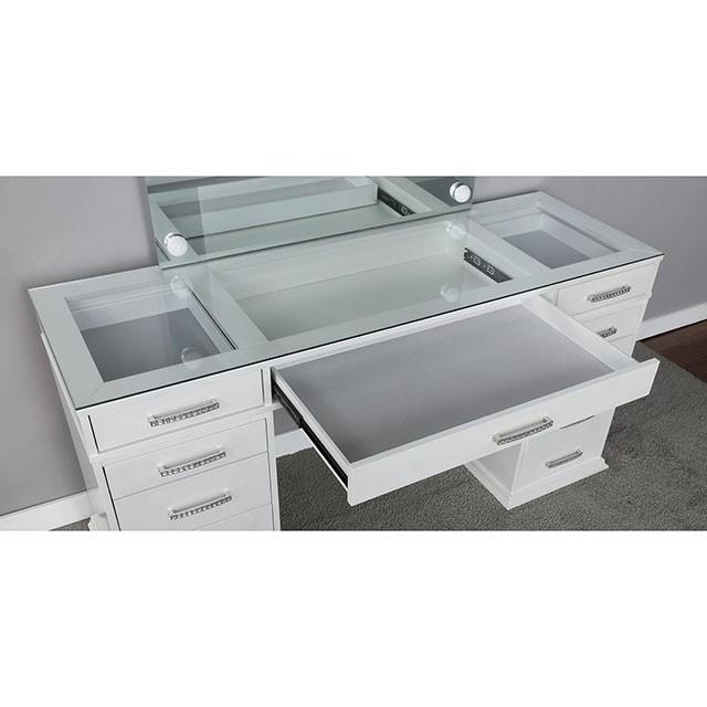 Valentina Vanity Set White & Dark Gray - Marjories Furniture (Las Vegas, NV)