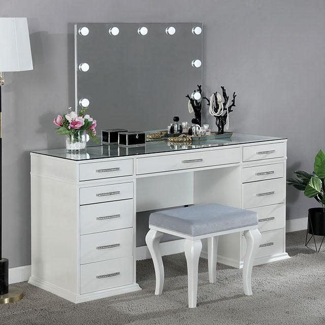 Valentina Vanity Set White & Dark Gray - Marjories Furniture (Las Vegas, NV)