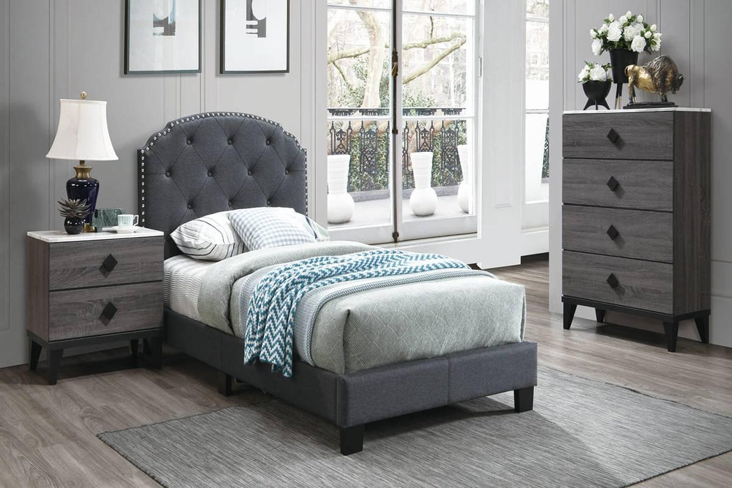 Chyuan Twin Bed/Charcole Burplap in Charcoal / Black - Marjories Furniture (Las Vegas, NV)
