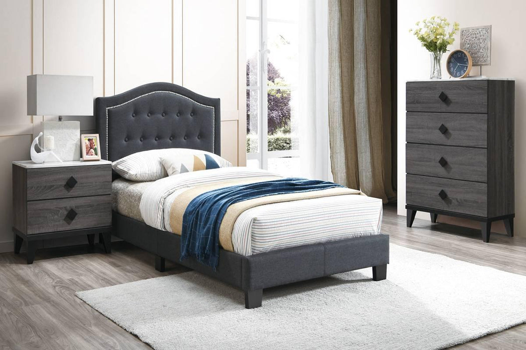 Chyuan Twin Bed/Charcoal Burplap in Charcoal / Black - Marjories Furniture (Las Vegas, NV)