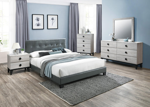 Chyuan Queen Bed/Grey Pu in Grey / Black - Marjories Furniture (Las Vegas, NV)