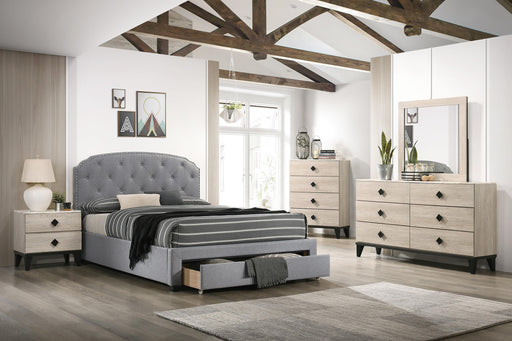 Liihcc Queen Bed W/Drawer-Light Grey in Light Grey / Black - Marjories Furniture (Las Vegas, NV)