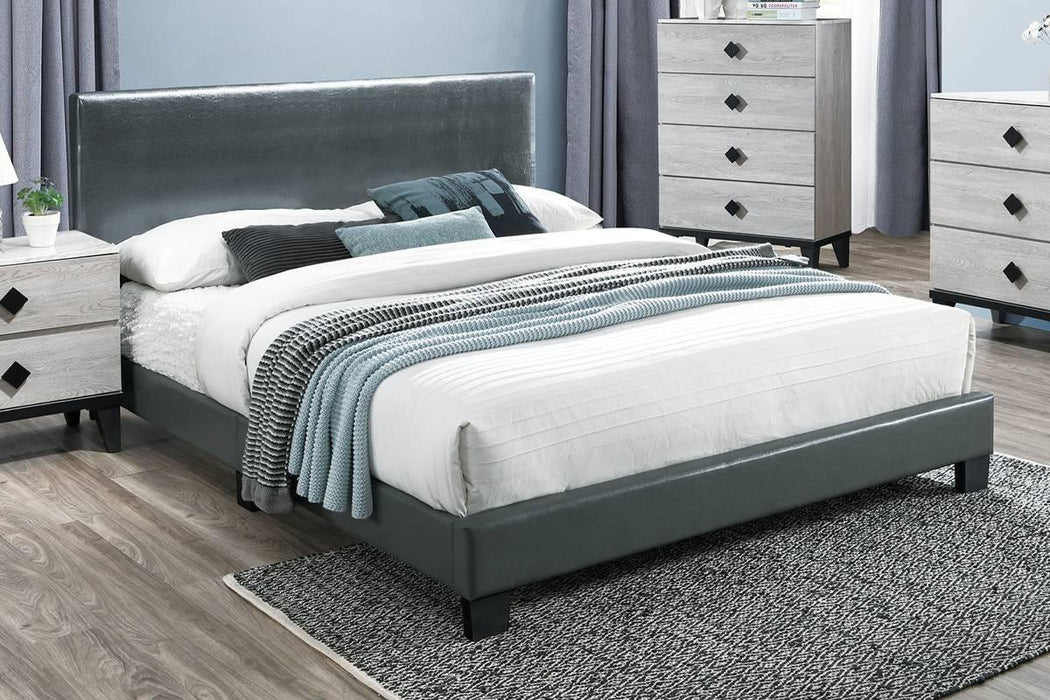 Chyuan Queen Bed-Grey Pu in Grey/Espresso - Marjories Furniture (Las Vegas, NV)