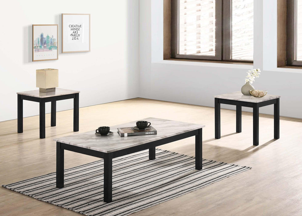Liihfd 3-Pcs Coffee Table Set in Marble White - Marjories Furniture (Las Vegas, NV)