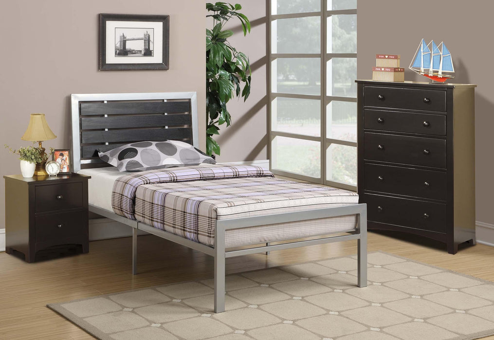Hsmart Twin Bed Black Wood Panel Headboard Silver Frame in Silver