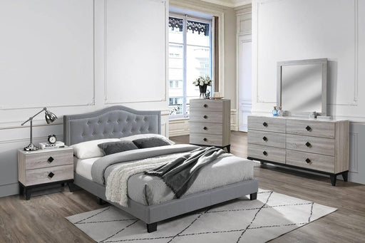 Chyuan Queen Bed/Grey Velvet in Grey / Black - Marjories Furniture (Las Vegas, NV)