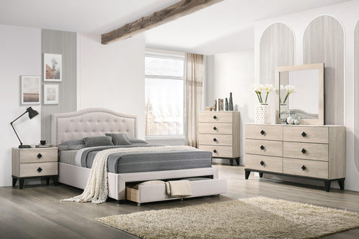 Liihcc Queen Bed W/Drawer-Light Brown Burlap in Light Brown / Black - Marjories Furniture (Las Vegas, NV)