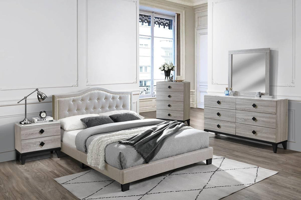 Chyuan Queen Bed/Light Brown Burplap in Light Brown / Black - Marjories Furniture (Las Vegas, NV)