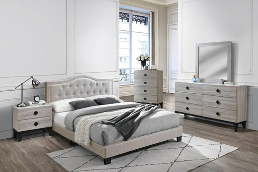 Chyuan Queen Bed/Light Brown Burplap in Light Brown / Black - Marjories Furniture (Las Vegas, NV)