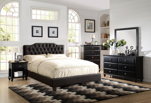 Chyuan Queen Bed/Black Pu, Headboard 47"H/Footboard 15.5"H in Black / Espresso - Marjories Furniture (Las Vegas, NV)
