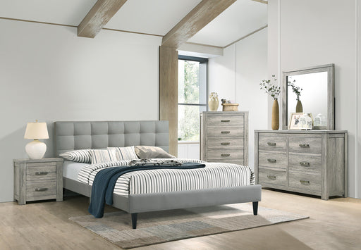 Chyuan Queen Bed/Grey Fabric in Light Grey/Espresso - Marjories Furniture (Las Vegas, NV)