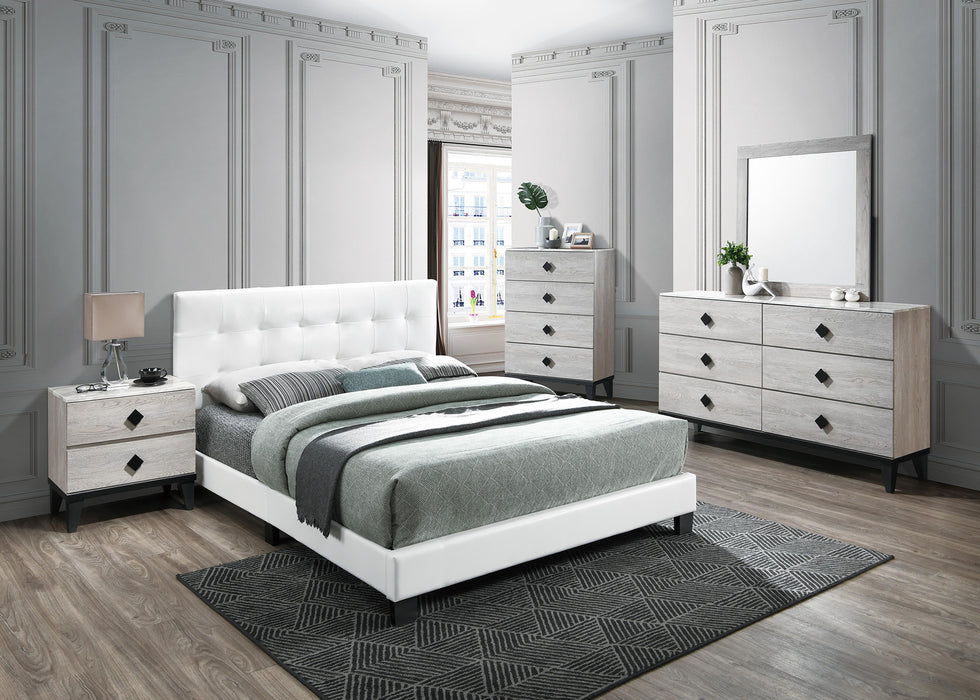 Chyuan Queen Bed/White Pu in White / Black - Marjories Furniture (Las Vegas, NV)