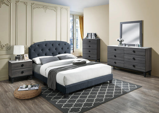 Chyuan Queen Bed/Charcole Burplap in Charcoal / Black - Marjories Furniture (Las Vegas, NV)