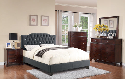 Chyuan Queen Bed/Blue Grey Polyfiber, Headboard 47"H/Footboard 15.5"H in Blue Grey / Espresso - Marjories Furniture (Las Vegas, NV)