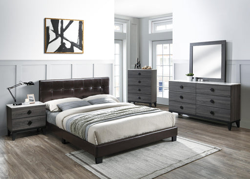 Chyuan Queen Bed/Brown Pu in Brown / Black - Marjories Furniture (Las Vegas, NV)