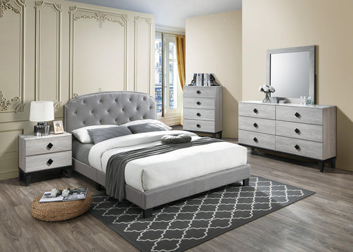 Chyuan Queen Bed/Light Grey Burplap in Light Grey / Black - Marjories Furniture (Las Vegas, NV)