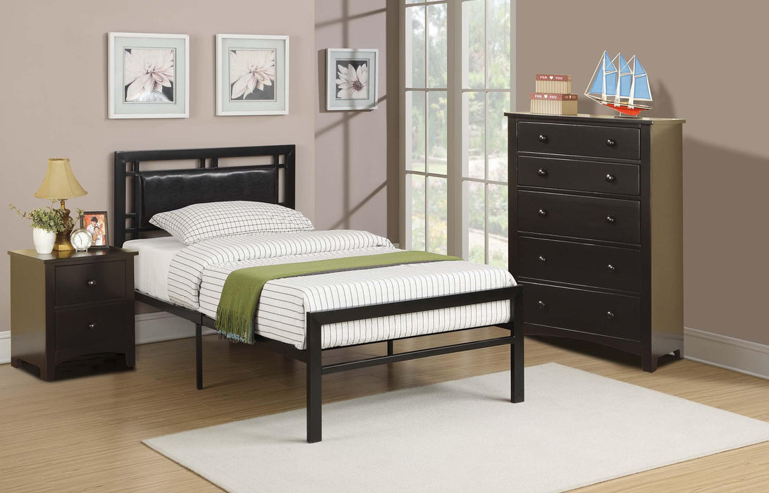 Hsmart Twin Bed Black Pu Headboard Black Metal Frame in Black