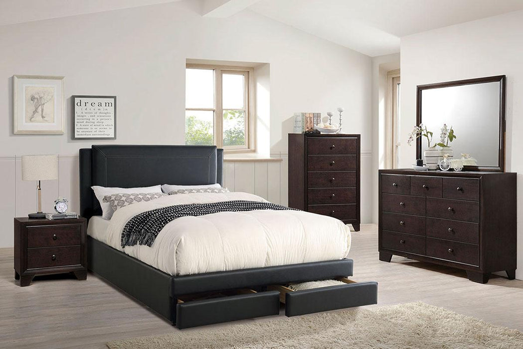 Liihcc E.King Bed/Black Pu in Black / Black - Marjories Furniture (Las Vegas, NV)