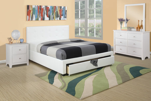 Liihcc Queen Bed W/Drawer-Pu White in White / Black - Marjories Furniture (Las Vegas, NV)