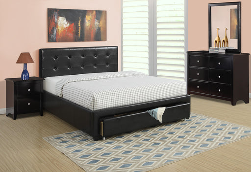 Liihcc Queen Bed W/Drawer-Black Pu in Black / Black - Marjories Furniture (Las Vegas, NV)