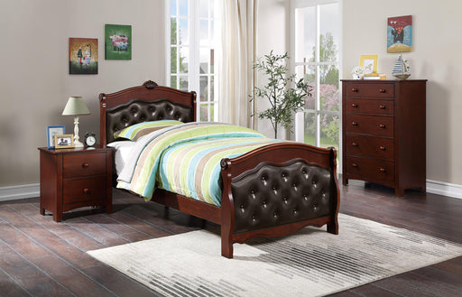 Mcraft Twin Bed-Dark Cherry/Espresso Pu in Cherry - Marjories Furniture (Las Vegas, NV)