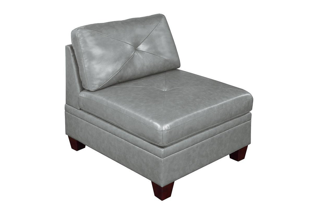 Uefurn Armless Chair/ Grey Genuine Leather in Grey - Marjories Furniture (Las Vegas, NV)