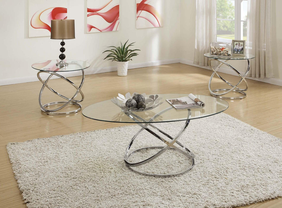 Tjitra 3-Pcs Coffee Table Set in Clear Chrome - Marjories Furniture (Las Vegas, NV)