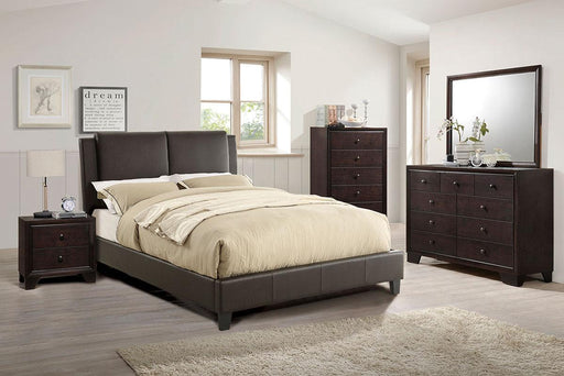 Vphong Queen Bed/Brown Pu, Headboard 46"H/Footboard 15.5"H in Brown / Espresso - Marjories Furniture (Las Vegas, NV)