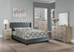 Chyuan Queen Bed/Nailhead Trim/Fabric-Blue Grey in Blue Grey / Espresso - Marjories Furniture (Las Vegas, NV)
