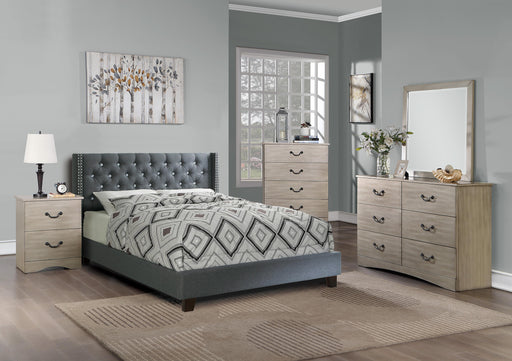 Vphong Full Bed/Nailhead Trim/Fabric-Blue Grey in Blue Grey / Espresso - Marjories Furniture (Las Vegas, NV)