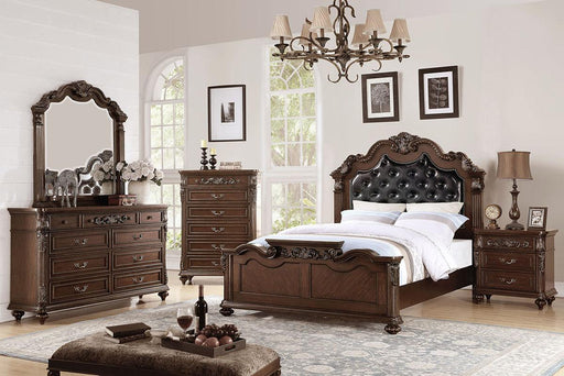 Viethn Eastern King Bed/Upholstered/Dark Walnut in Antique Cherry - Marjories Furniture (Las Vegas, NV)