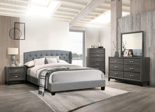 Vphong Queen Bed/Grey Fabric in Grey / Espresso - Marjories Furniture (Las Vegas, NV)