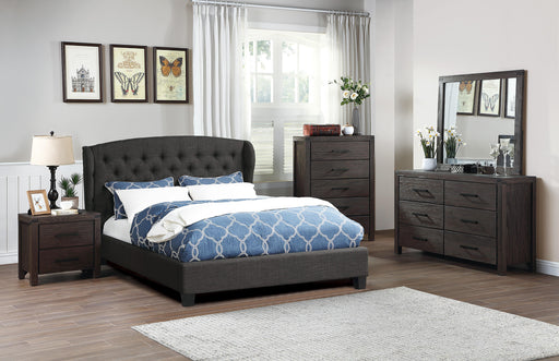 Vphong Queen Bed/Charcoal Fabric in Charcoal / Espresso - Marjories Furniture (Las Vegas, NV)