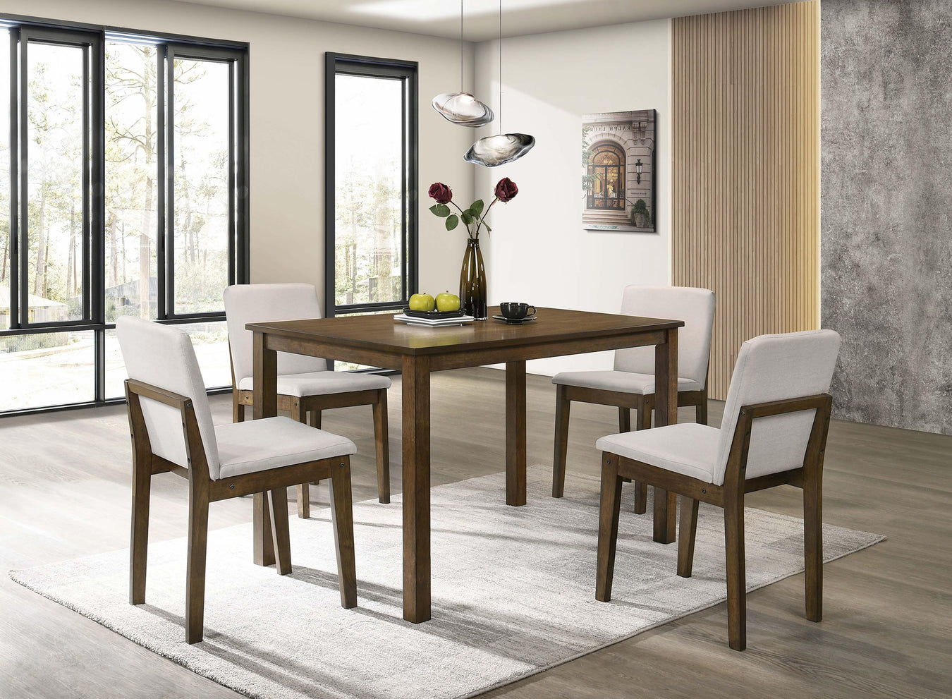 Beige Burlap and Dark walnut Finish