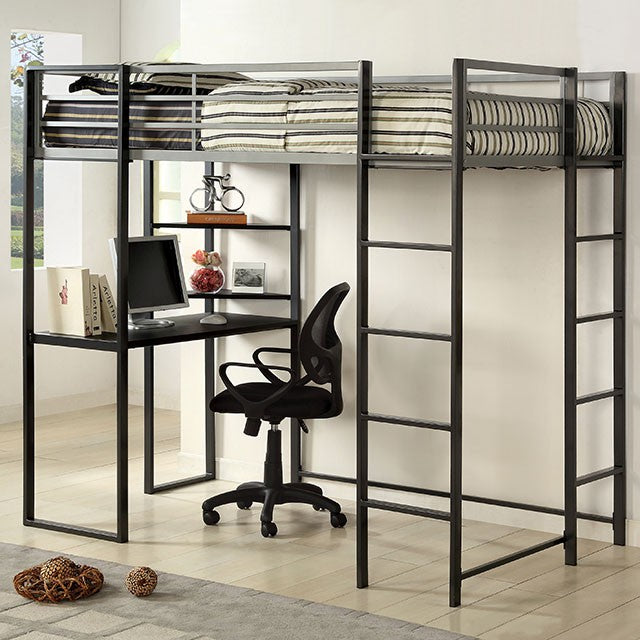 Sherman Silver/Gun Metal Twin Bed w/ Workstation - Marjories Furniture (Las Vegas, NV)