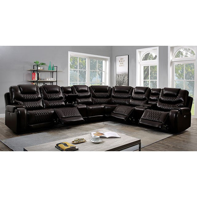 Mariah Power Sectional w/ Recliner Brown - Marjories Furniture (Las Vegas, NV)