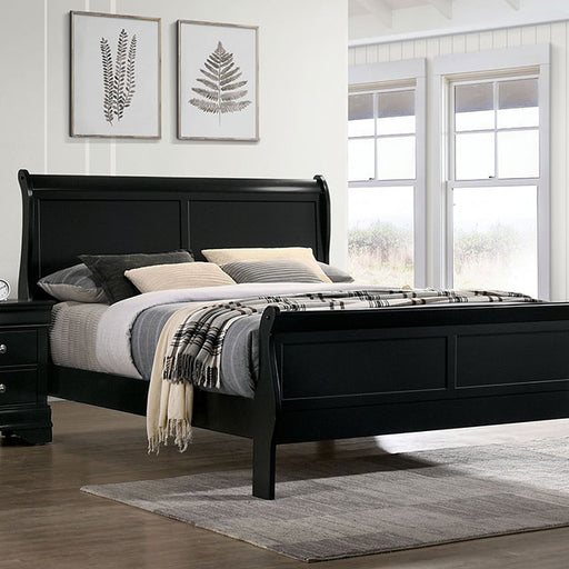 Louis Philippe E.King Bed Black, Cherry, & Gray - Marjories Furniture (Las Vegas, NV)