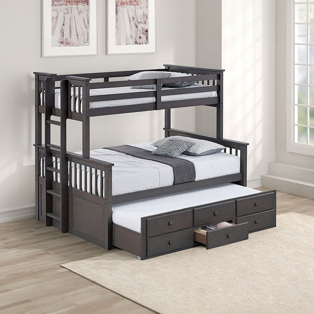 University Twin/Full Bunk Bed Grey, Walnut, & White - Marjories Furniture (Las Vegas, NV)