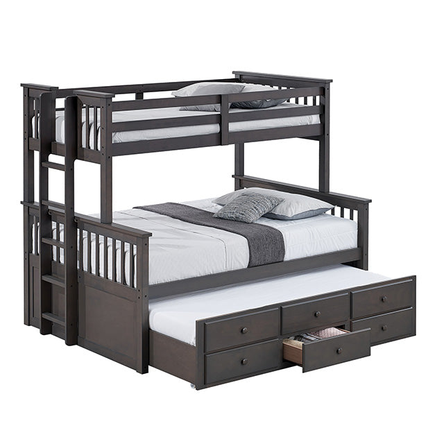 University Twin/Full Bunk Bed Grey, Walnut, & White - Marjories Furniture (Las Vegas, NV)