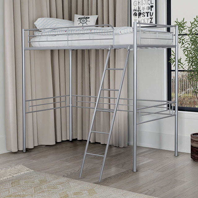 Myles Twin Loft Bed White, Silver & Black - Marjories Furniture (Las Vegas, NV)